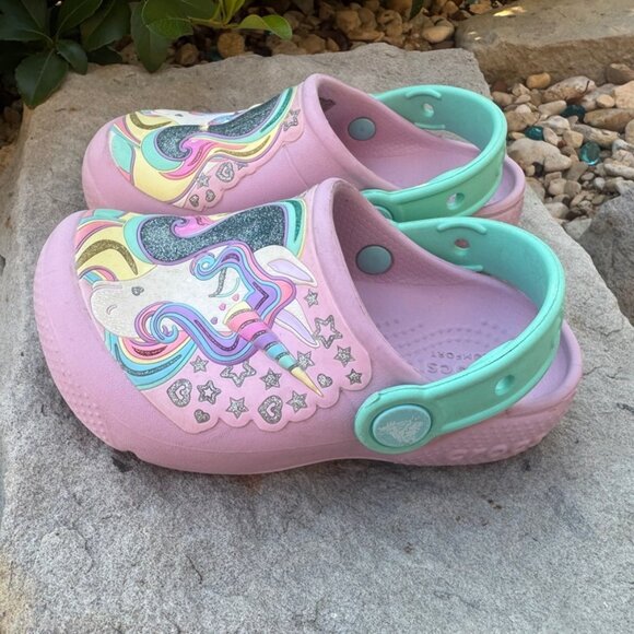 Crocs Glitter Unicorn Pink Comfort Clogs Kids Size C 9 - Picture 1 of 9